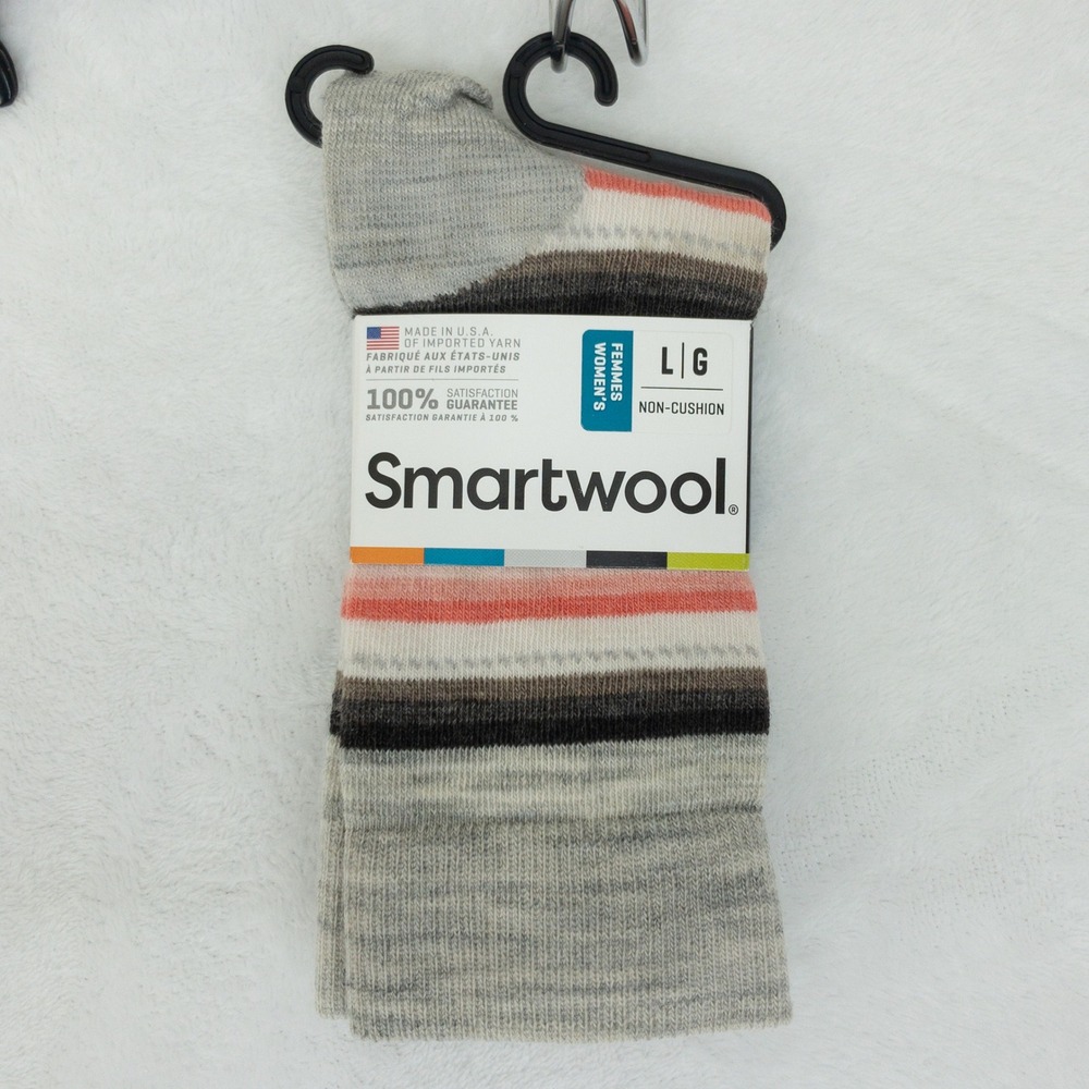 Smartwool Crew Socks Womens Large Gray Margarita Striped Non-Cushion Merino Wool